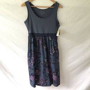 Dusty Blue dress with purple floral print
